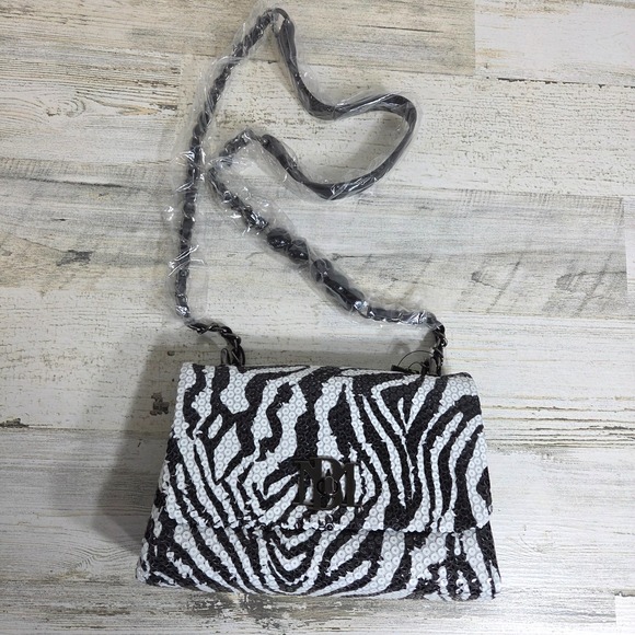 Badgley Mischka Handbags - Badgley Mischka Zebra Crossbodybag Sequin Black White Vegan Leather NWT